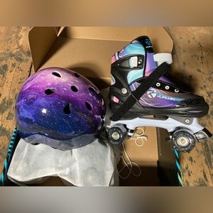 Women’s/large youth cosmic roller skates and helmet